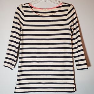 J. Crew 100% Cotton Boat Neck Navy Striped Top XS